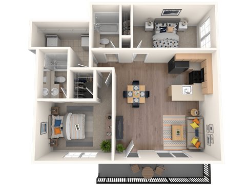 Floor plan for 2 beds, 2 baths, 920 sqft